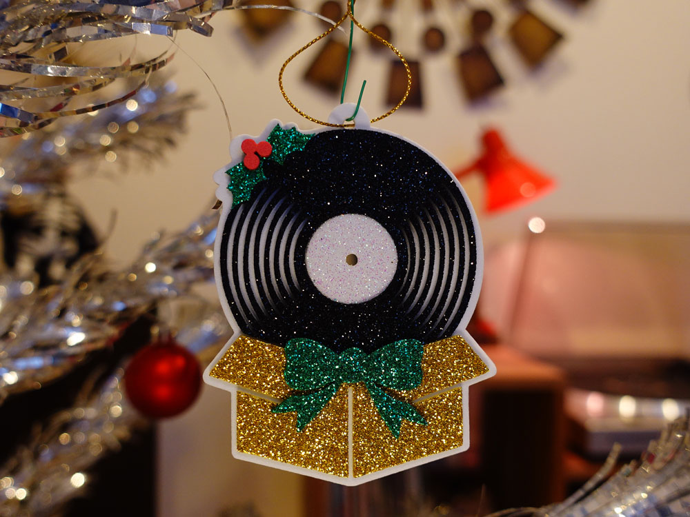 Vinyl Record in a Gift Box Ornament - Golden