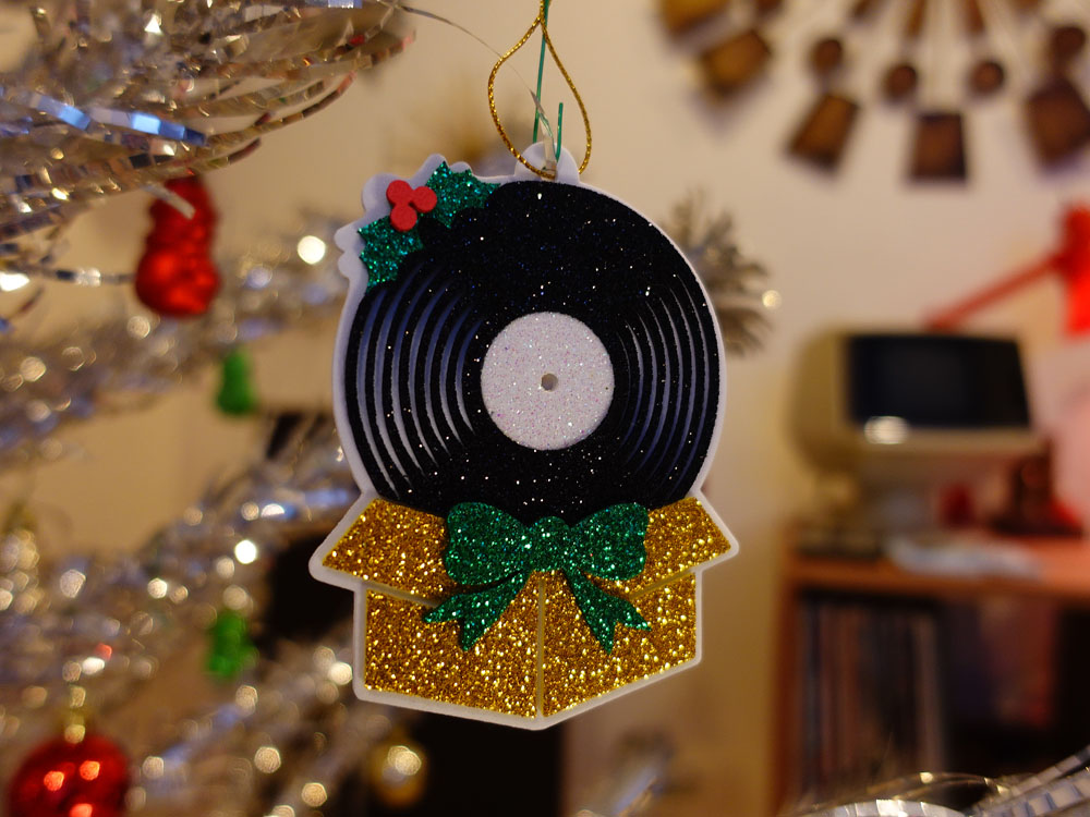 Vinyl Record in a Gift Box Ornament - Golden - Image 2