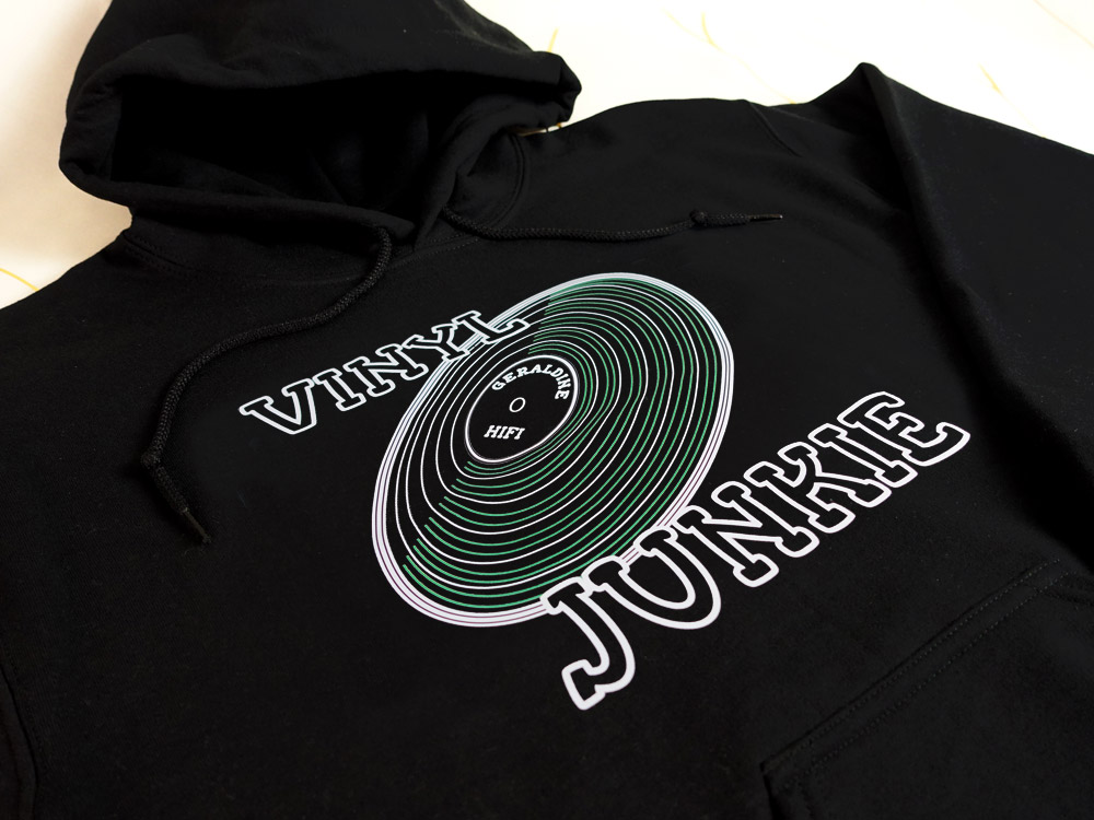 Vinyl Junkie Hoodie Sweatshirt - Black - Geraldine Hifi